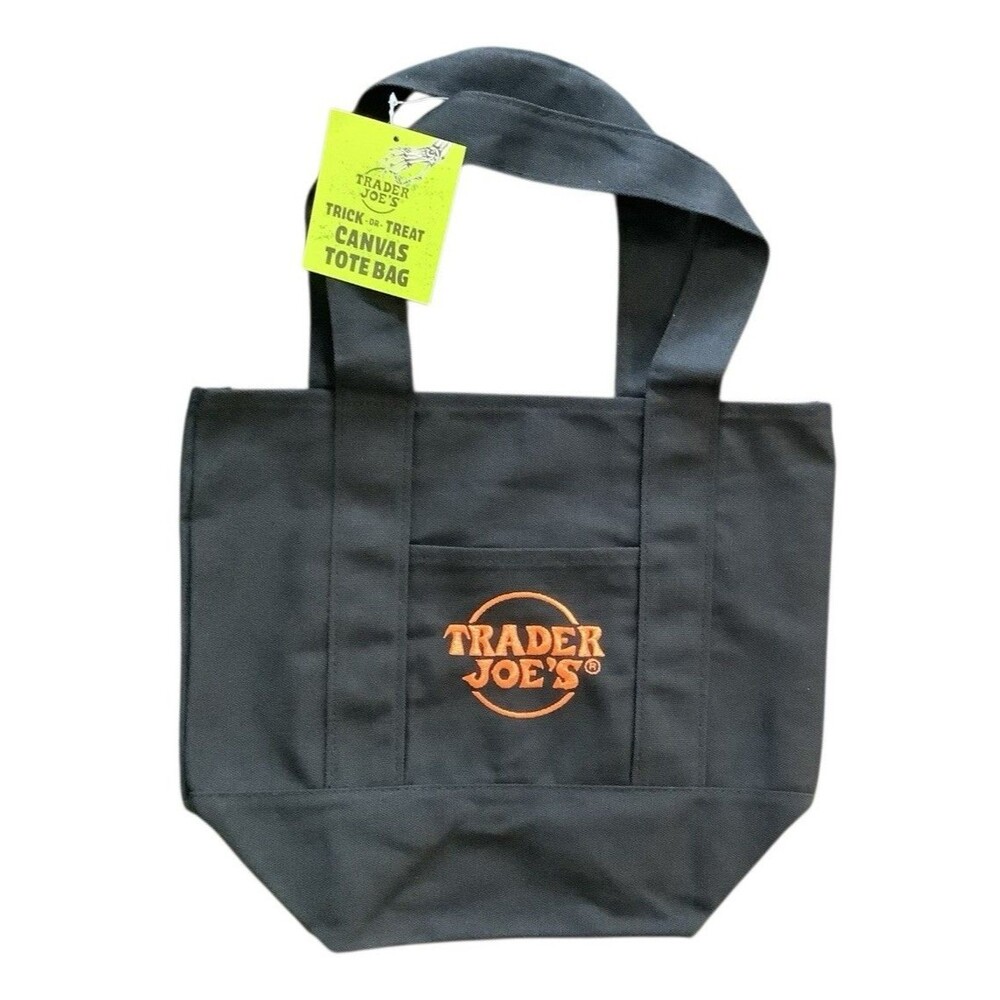 Trader Joe's Halloween Canvas Mini Tote Trick or Treat Bag Black With Orange